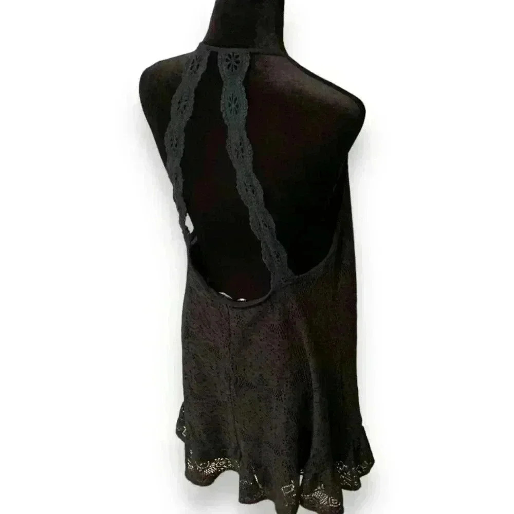 Umgee Women's Medium Black Floral Lace Ruffled Hem Back Detail Sundress - Picture 6 of 16